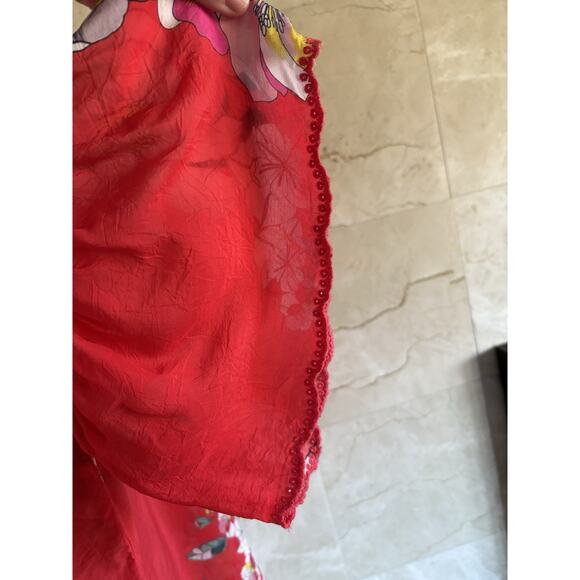 Johnny Was Passion Flower Eloise Top Small Red Embroidered Sheer Oversized Boho - Picture 12 of 15